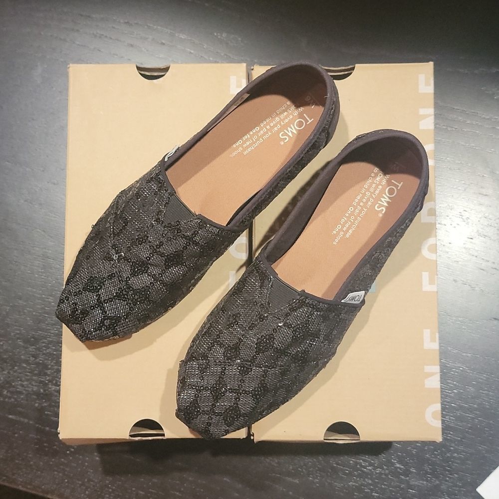 TOMS Black Sequin Slip-ons